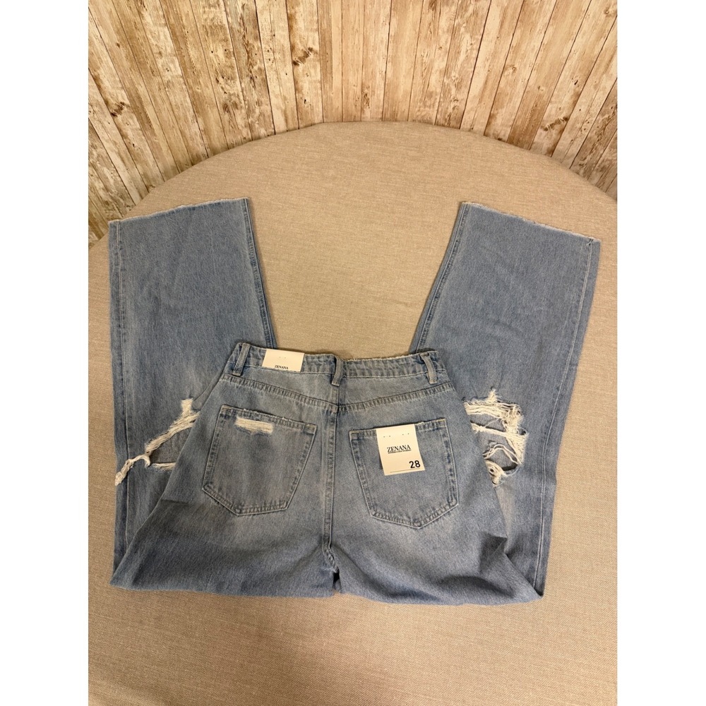 Zenana Womens High Waisted Wide Leg Distressed Jeans Light Wash Size 28 NEW - Picture 6 of 9